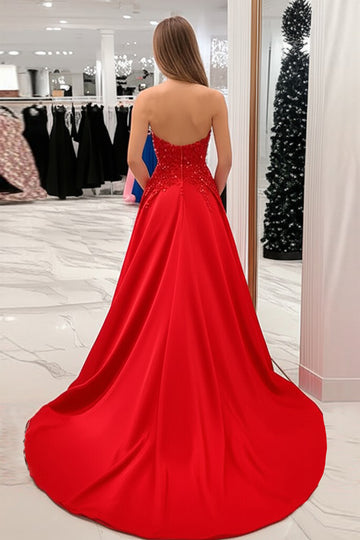 Princesse Rouge Sweetheart Robe de Bal en Satin avec Appliques